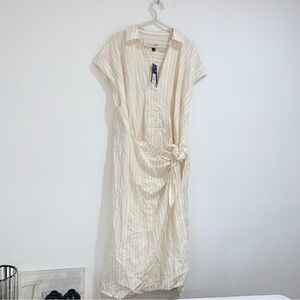 Universal thread target cream stripe cap sleeve midi dress cotton mix size XXL